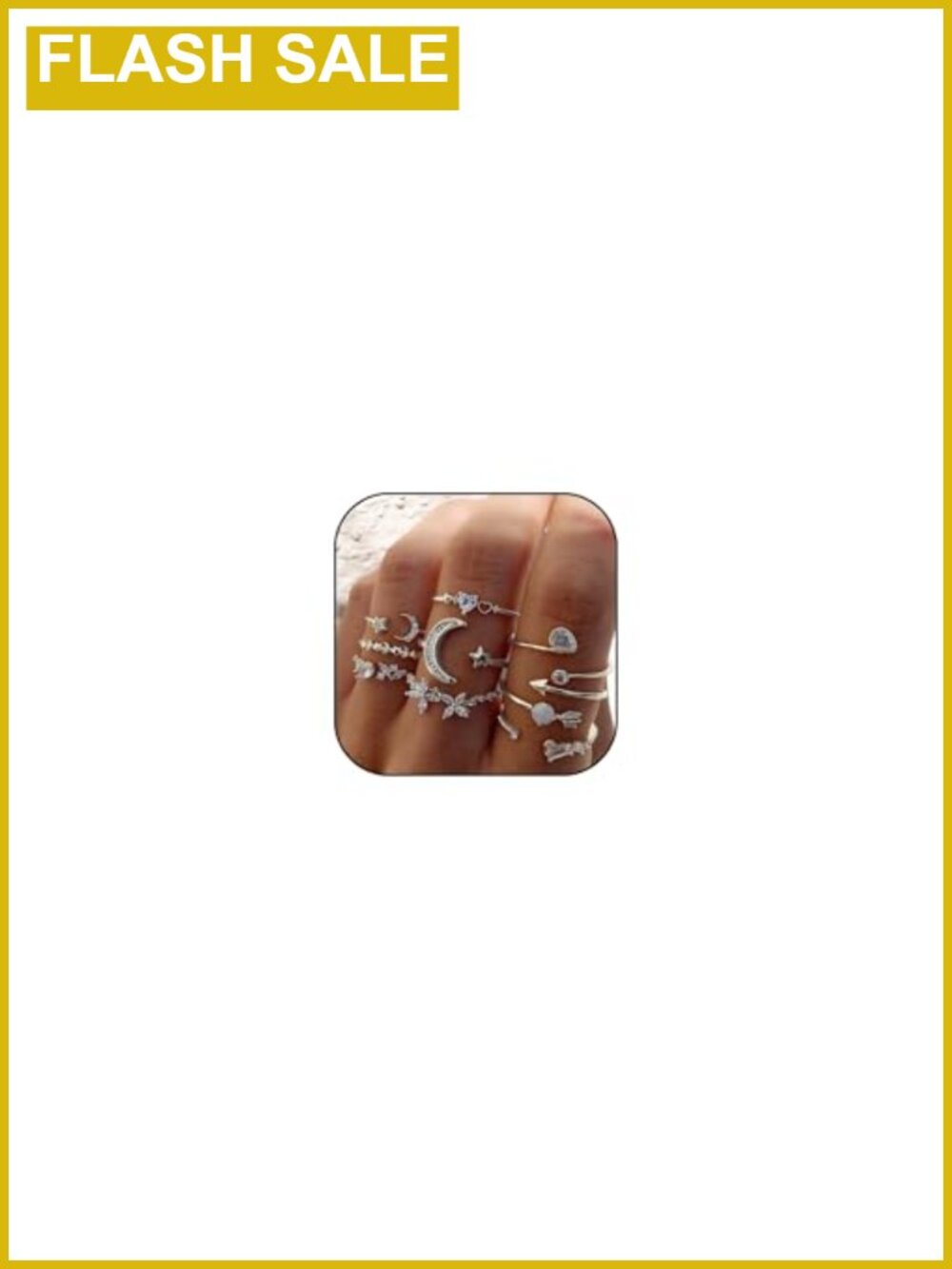 Celestial Stacking Rings Set for Women Dainty Moon Star Floral Midi Rings